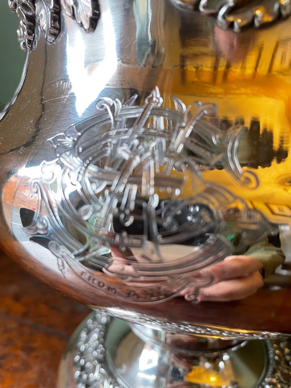 Pair of early C19th Regency period ‘ Old Sheffield Plate ‘ campana shaped wine coolers . View VIII
