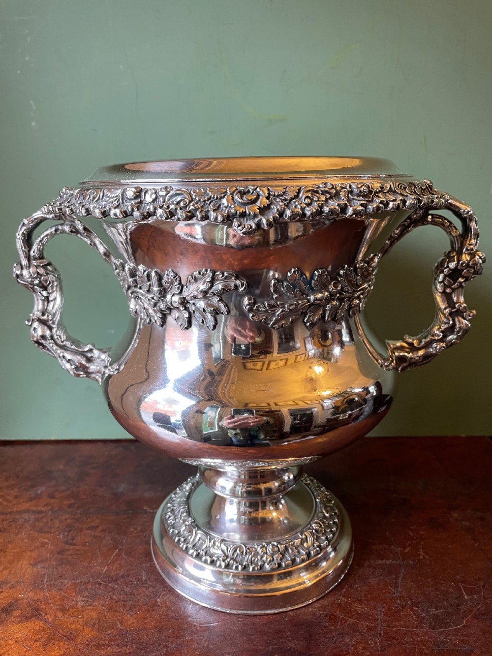 Pair of early C19th Regency period ‘ Old Sheffield Plate ‘ campana shaped wine coolers . View IX