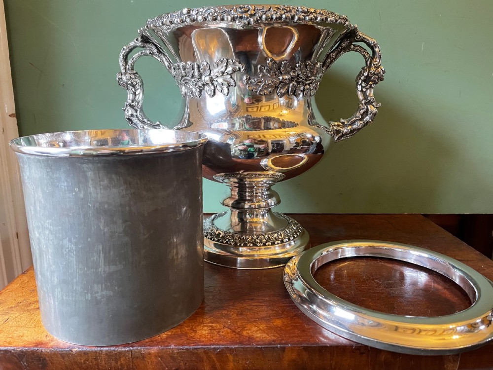 Pair of early C19th Regency period ‘ Old Sheffield Plate ‘ campana shaped wine coolers . View X