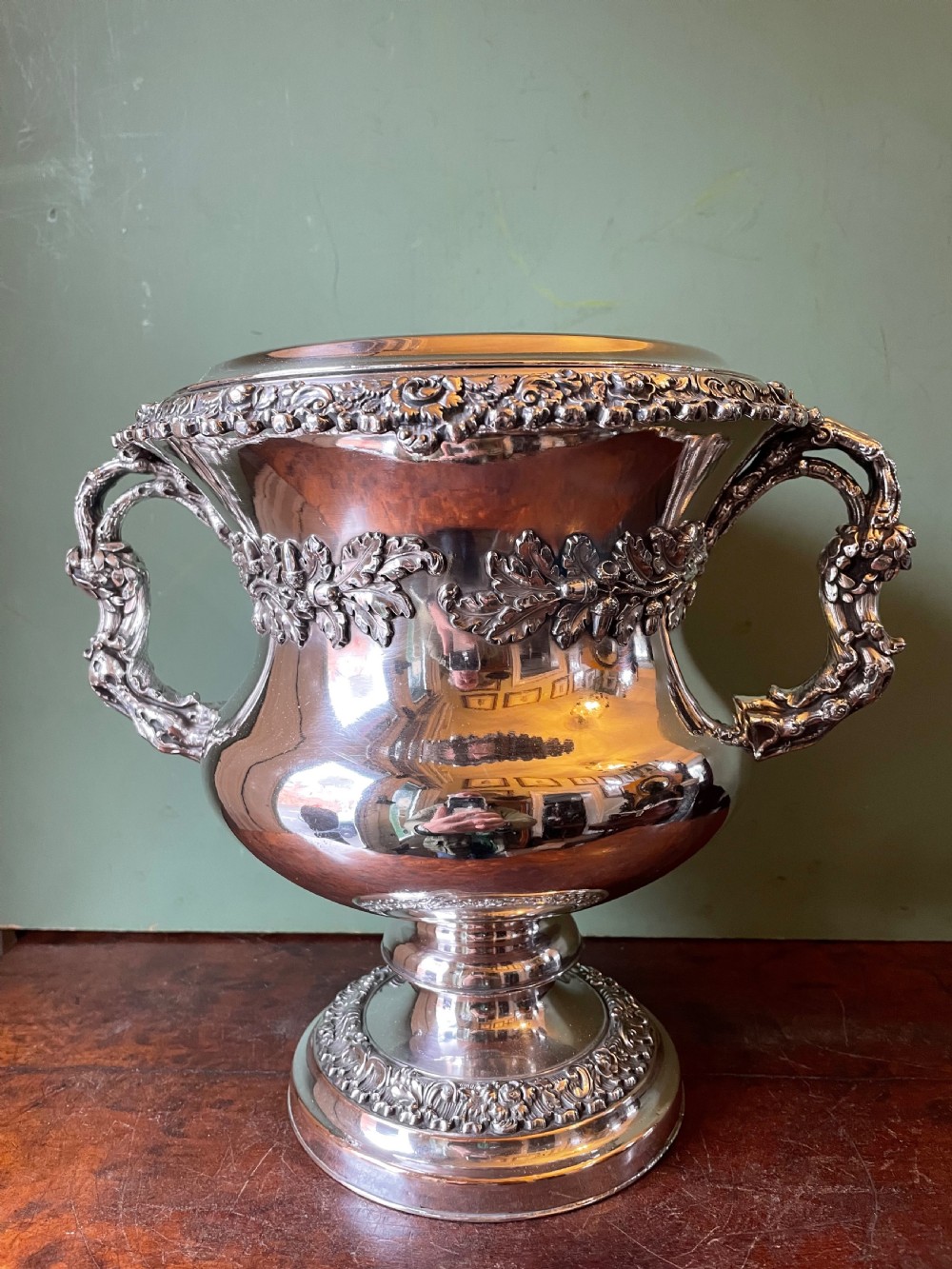 Pair of early C19th Regency period ‘ Old Sheffield Plate ‘ campana shaped wine coolers . View XI