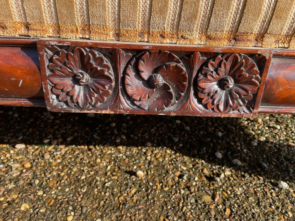 Impressive mid C19th carved mahogany framed Empire style scroll-ended settee. View X