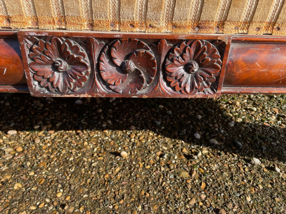 Impressive mid C19th carved mahogany framed Empire style scroll-ended settee. View XI