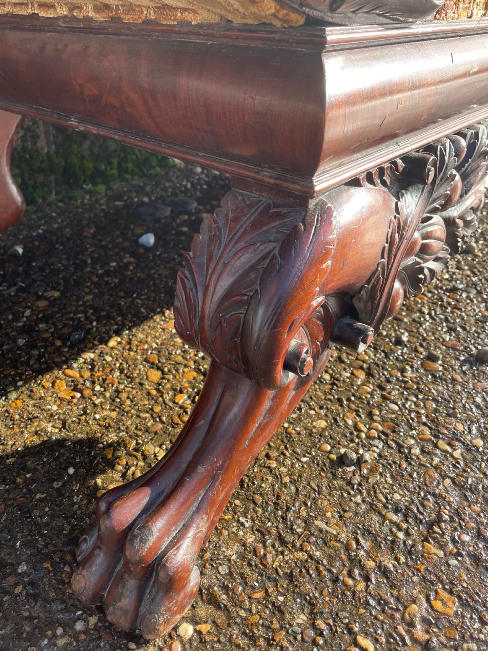 Impressive mid C19th carved mahogany framed Empire style scroll-ended settee. View XV