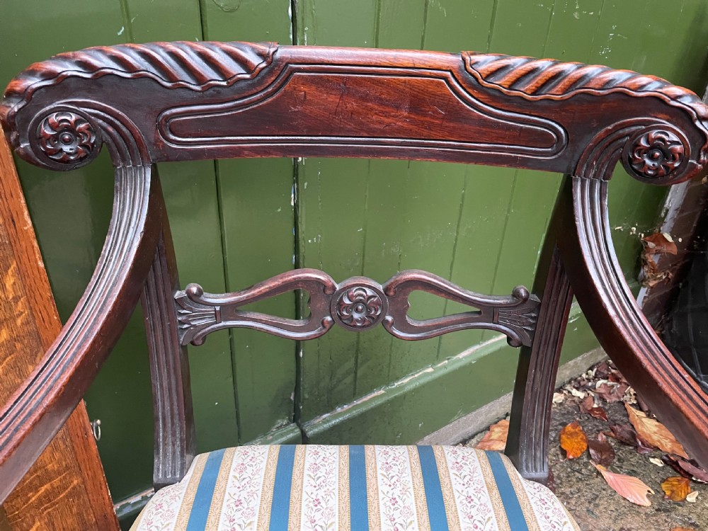 Early C19th Regency period carved mahogany armchair. View II