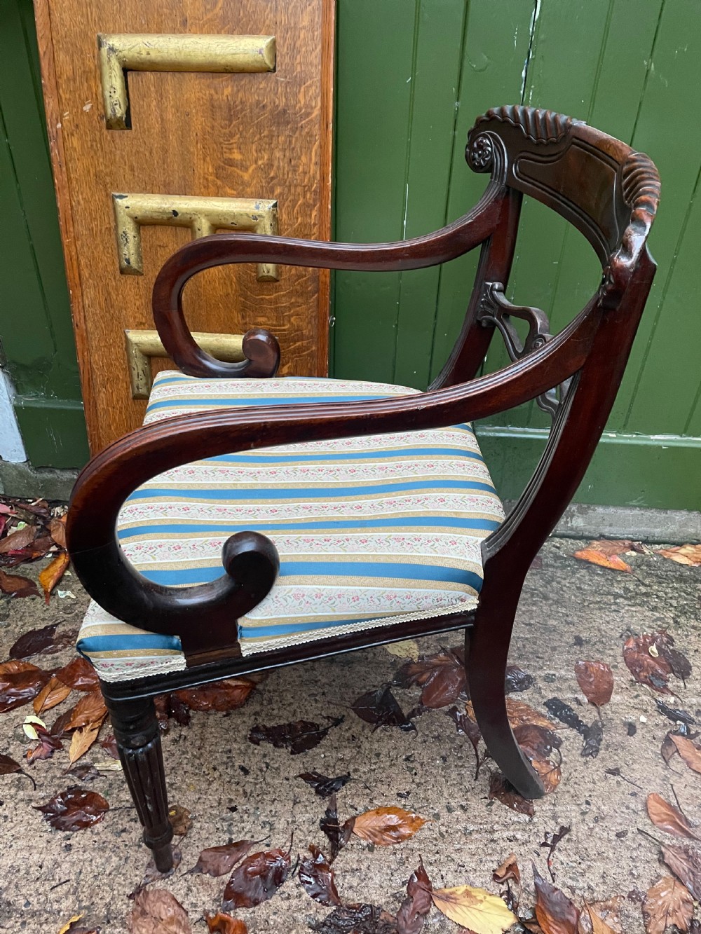 Early C19th Regency period carved mahogany armchair. View III