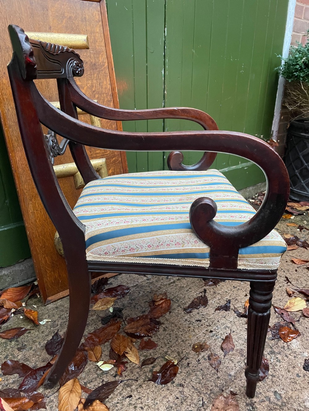 Early C19th Regency period carved mahogany armchair. View V