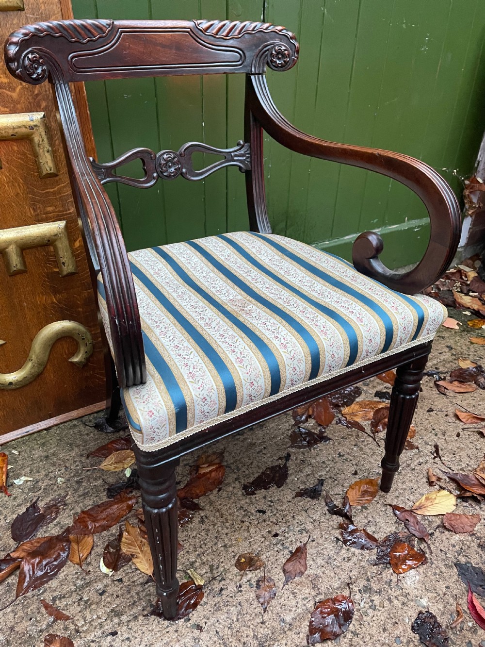 Early C19th Regency period carved mahogany armchair. View VI