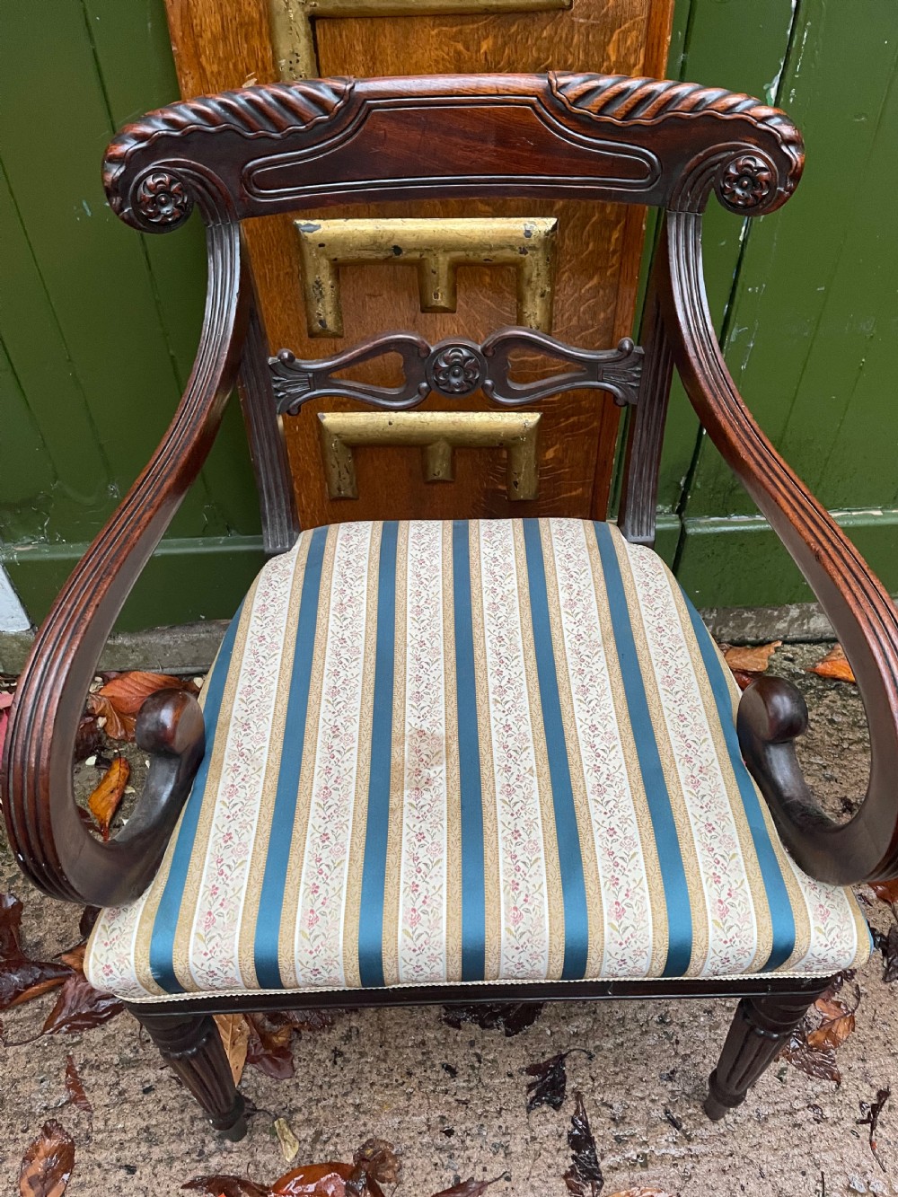 Early C19th Regency period carved mahogany armchair. View X