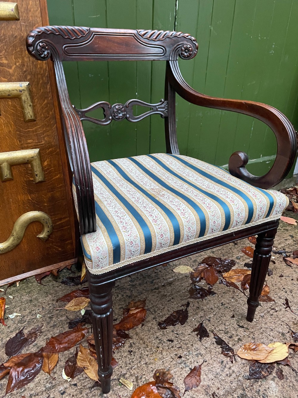 Early C19th Regency period carved mahogany armchair. View XI