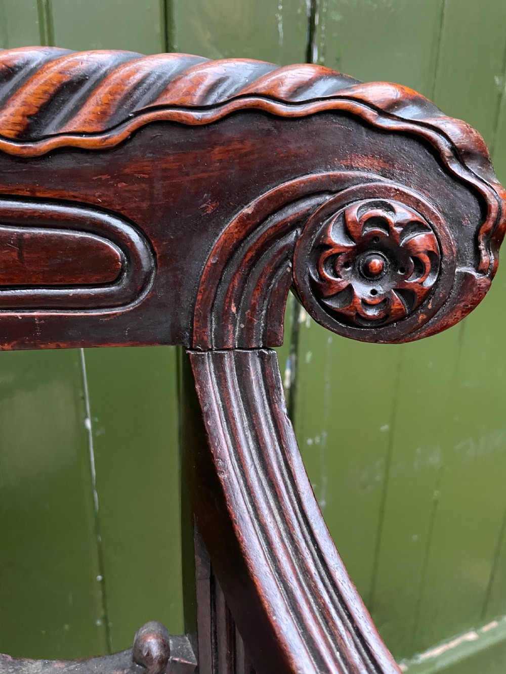 Early C19th Regency period carved mahogany armchair. View XIV