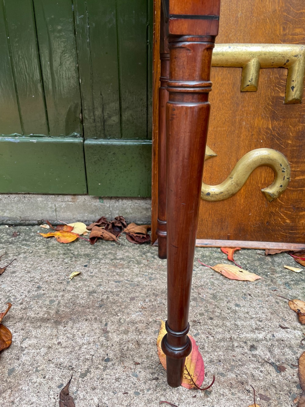 Pair of elegant early C19th late George III period mahogany bow-front side tables . View XIX