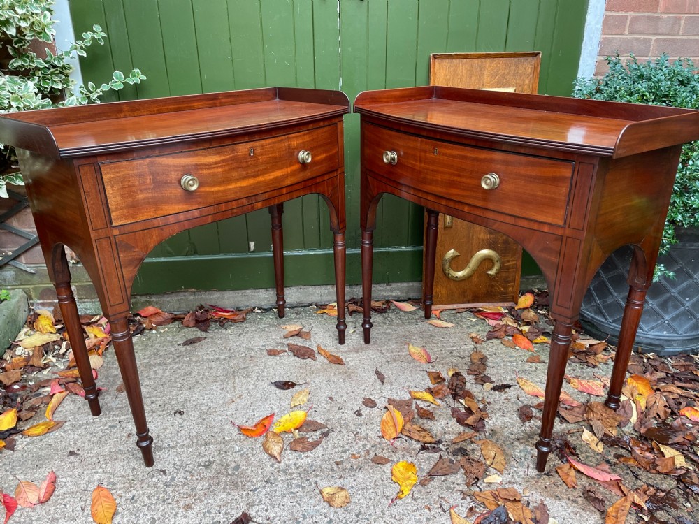 Pair of elegant early C19th late George III period mahogany bow-front side tables . View XXI
