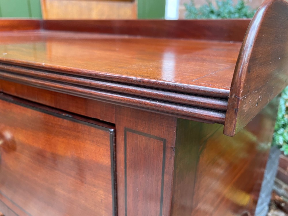 Pair of elegant early C19th late George III period mahogany bow-front side tables . View XXII