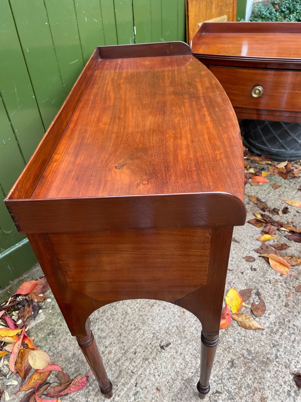 Pair of elegant early C19th late George III period mahogany bow-front side tables . View XXIII