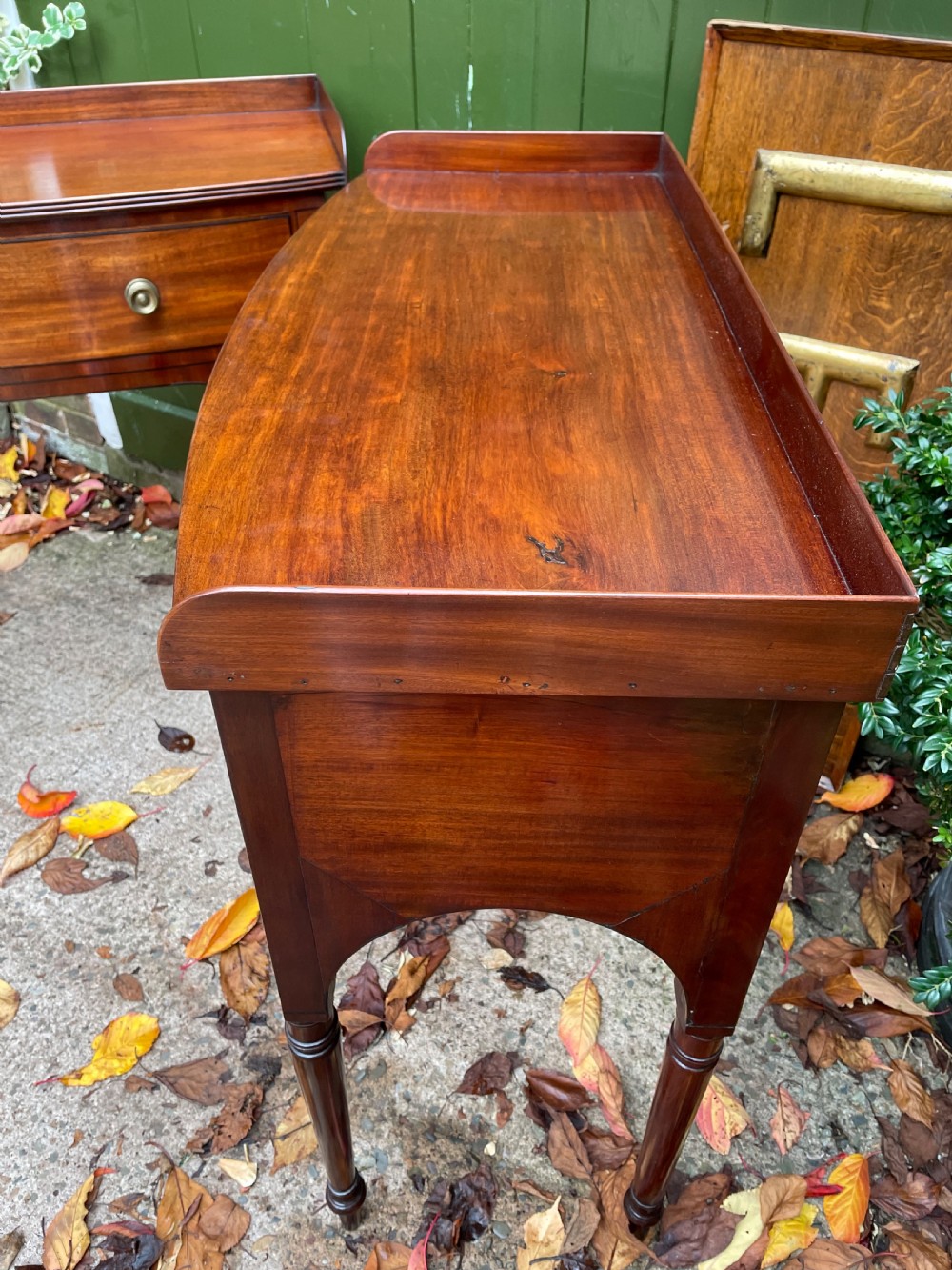 Pair of elegant early C19th late George III period mahogany bow-front side tables . View XXIV