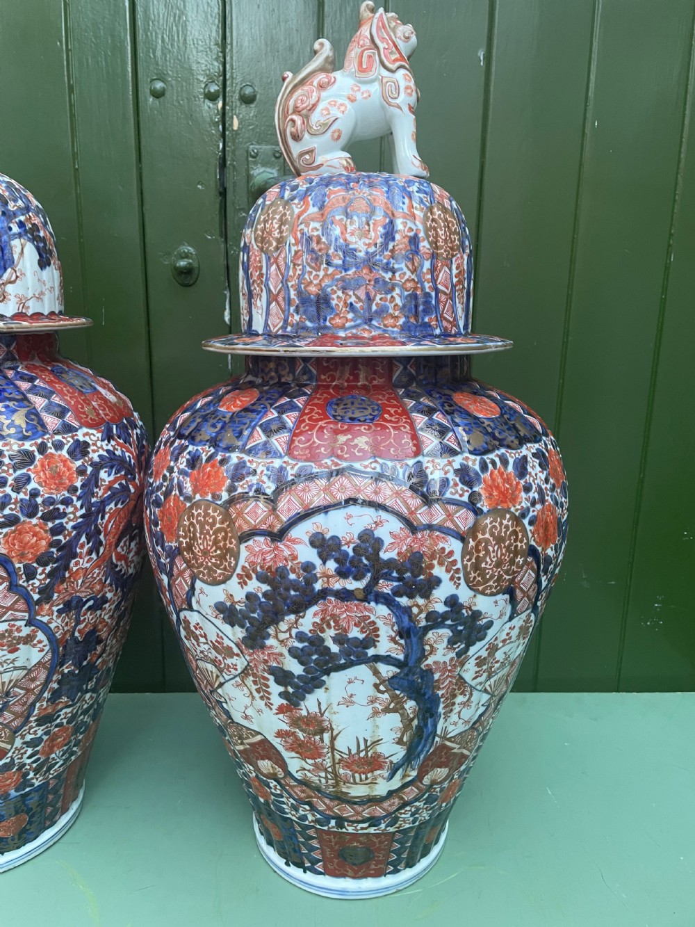 Fine large pair of mid C19th Japanese Imari porcelain vases and covers . View XIV