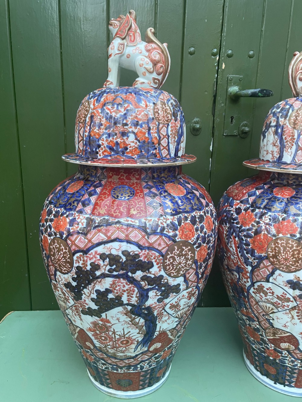 Fine large pair of mid C19th Japanese Imari porcelain vases and covers . View XVI