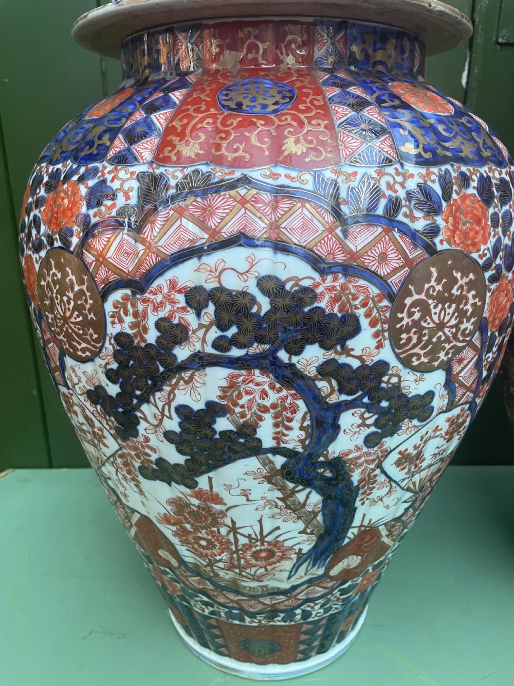 Fine large pair of mid C19th Japanese Imari porcelain vases and covers . View XVII