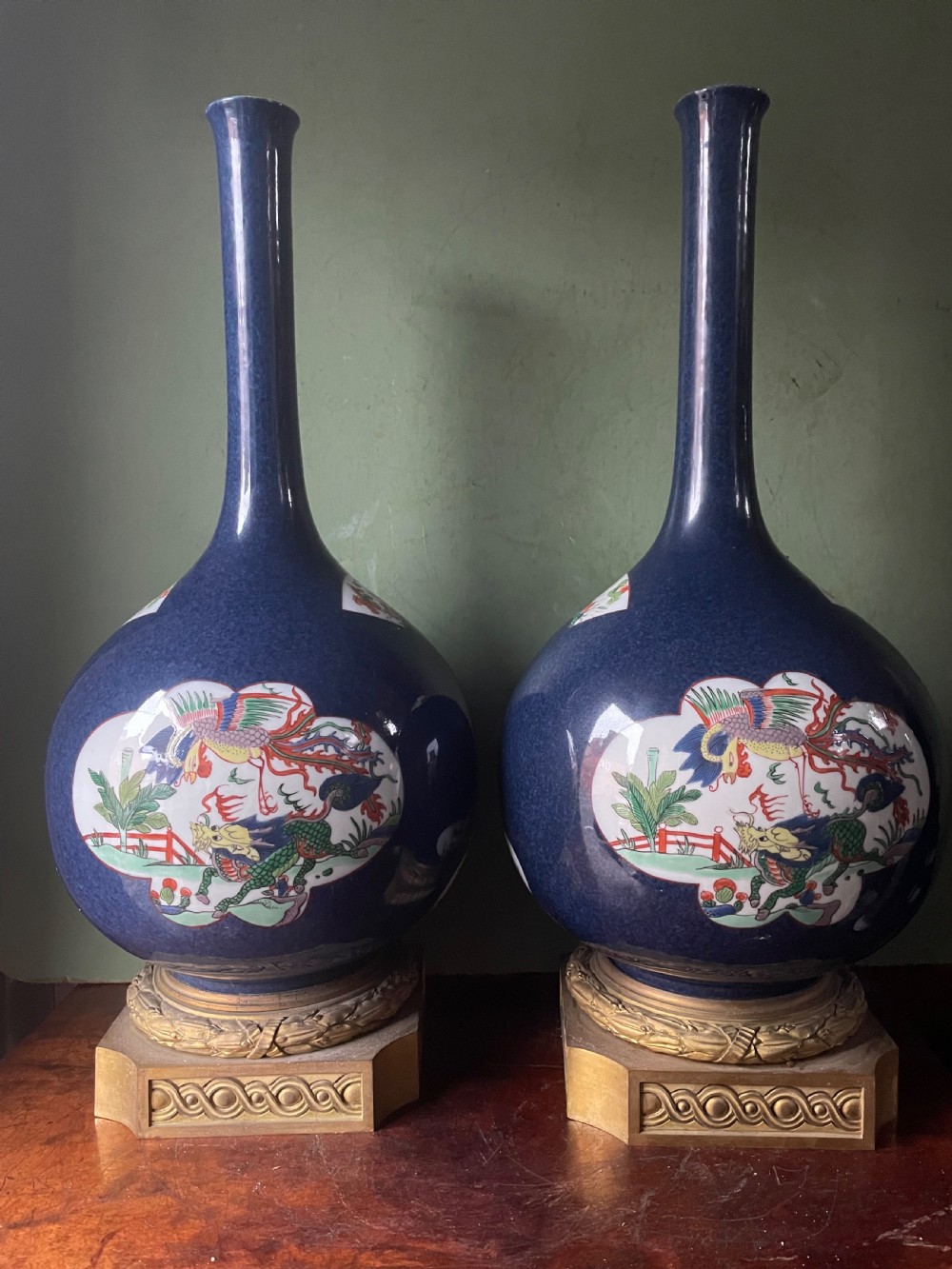 Pair of mid C19th French Chinese-style porcelain vases by Samson of Paris .