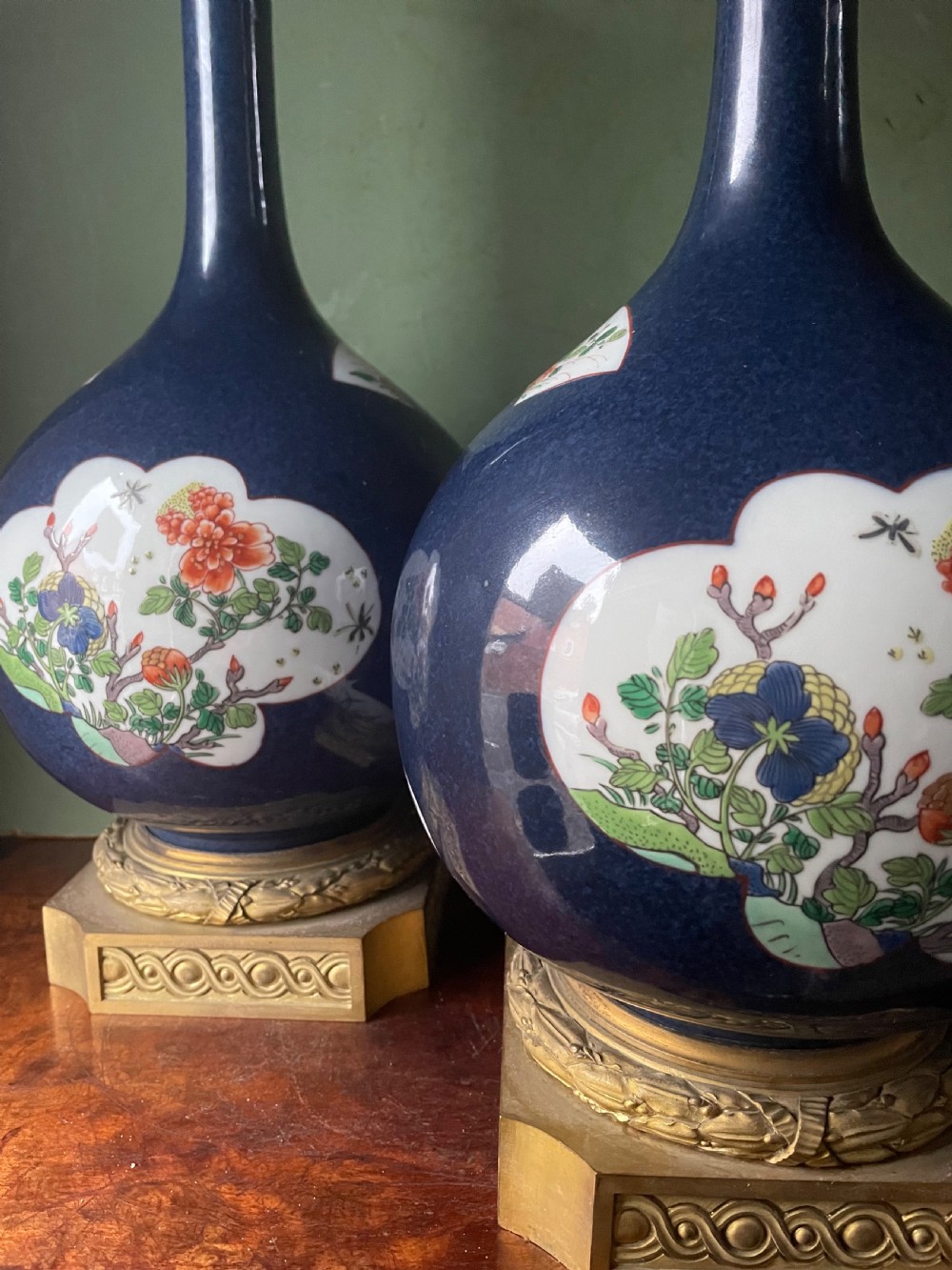 Pair of mid C19th French Chinese-style porcelain vases by Samson of Paris . View X