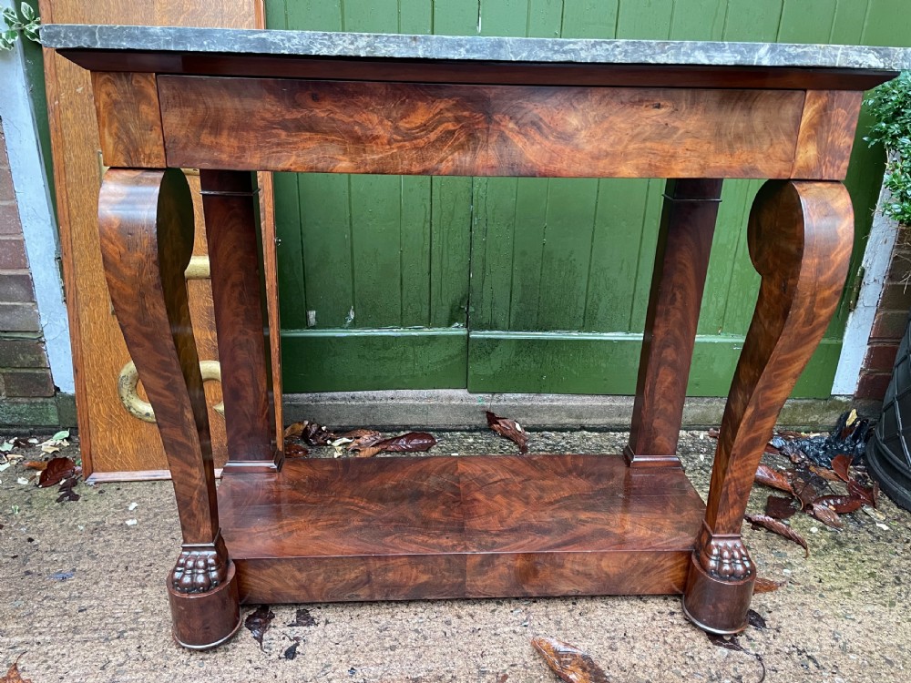 Early C19th French Charles X period mahogany marble-topped pier or console table. View III