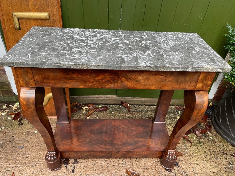 Early C19th French Charles X period mahogany marble-topped pier or console table. View V