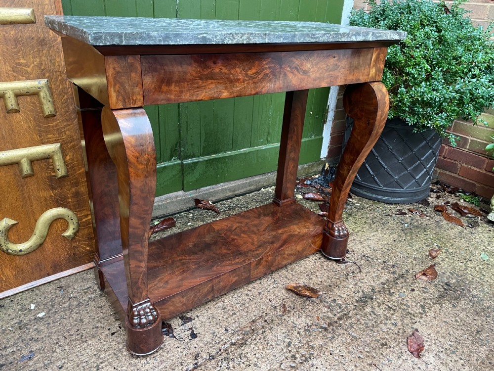 Early C19th French Charles X period mahogany marble-topped pier or console table. View VII