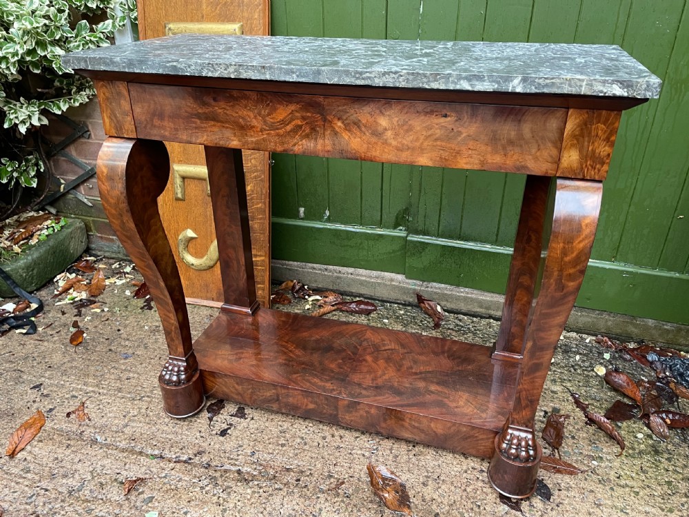 Early C19th French Charles X period mahogany marble-topped pier or console table. View VIII