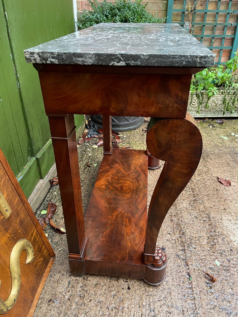 Early C19th French Charles X period mahogany marble-topped pier or console table. View IX