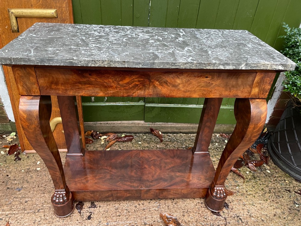 Early C19th French Charles X period mahogany marble-topped pier or console table. View XII