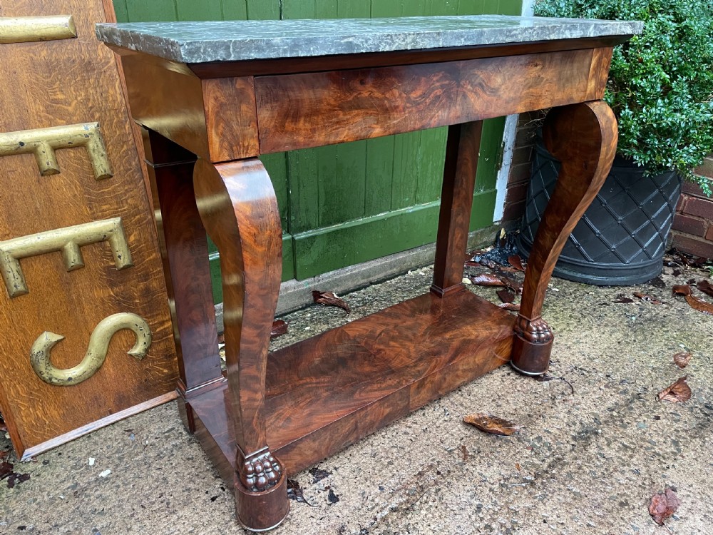Early C19th French Charles X period mahogany marble-topped pier or console table. View XIII