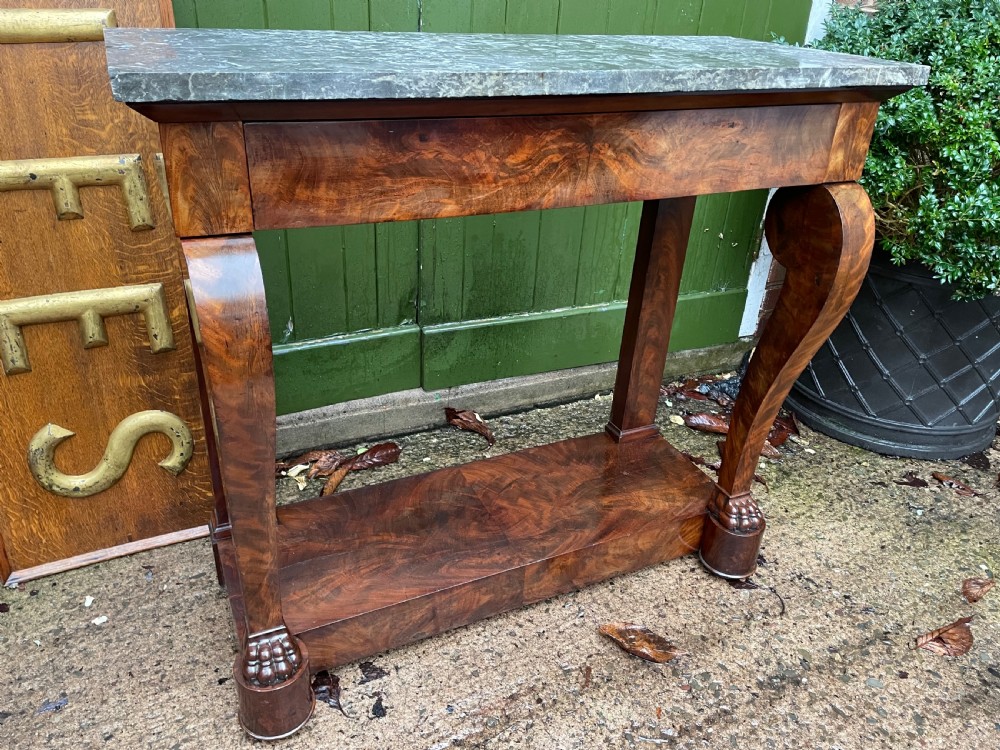 Early C19th French Charles X period mahogany marble-topped pier or console table. View XIV