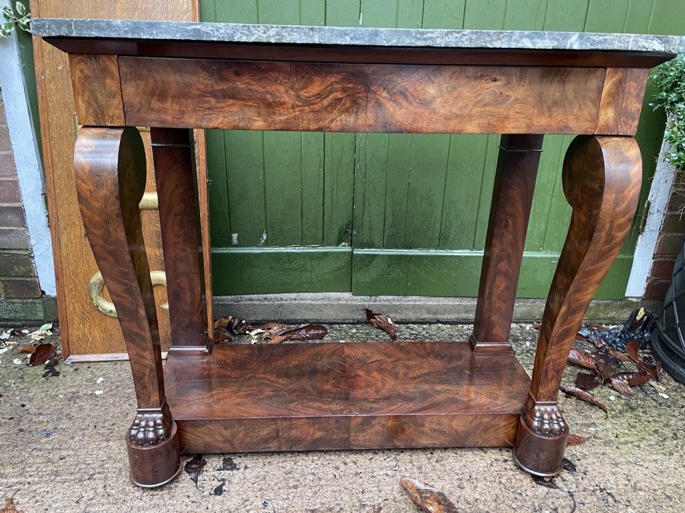 Early C19th French Charles X period mahogany marble-topped pier or console table.