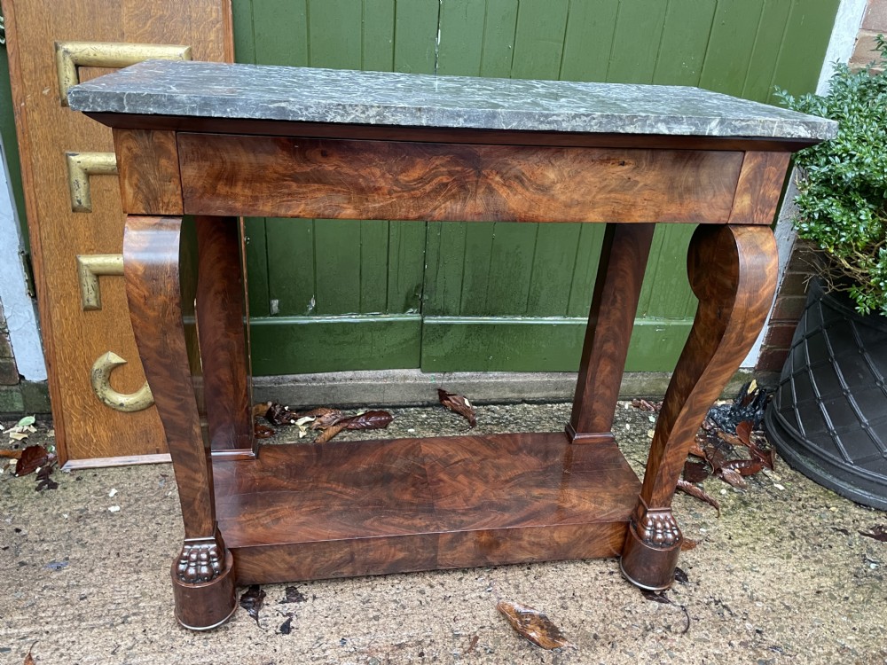 Early C19th French Charles X period mahogany marble-topped pier or console table. View XV