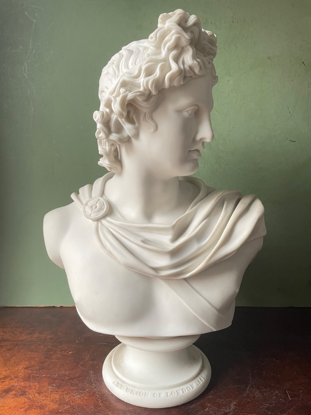 C19th parian ware porcelain bust study of the “Apollo Belvedere”.  View II