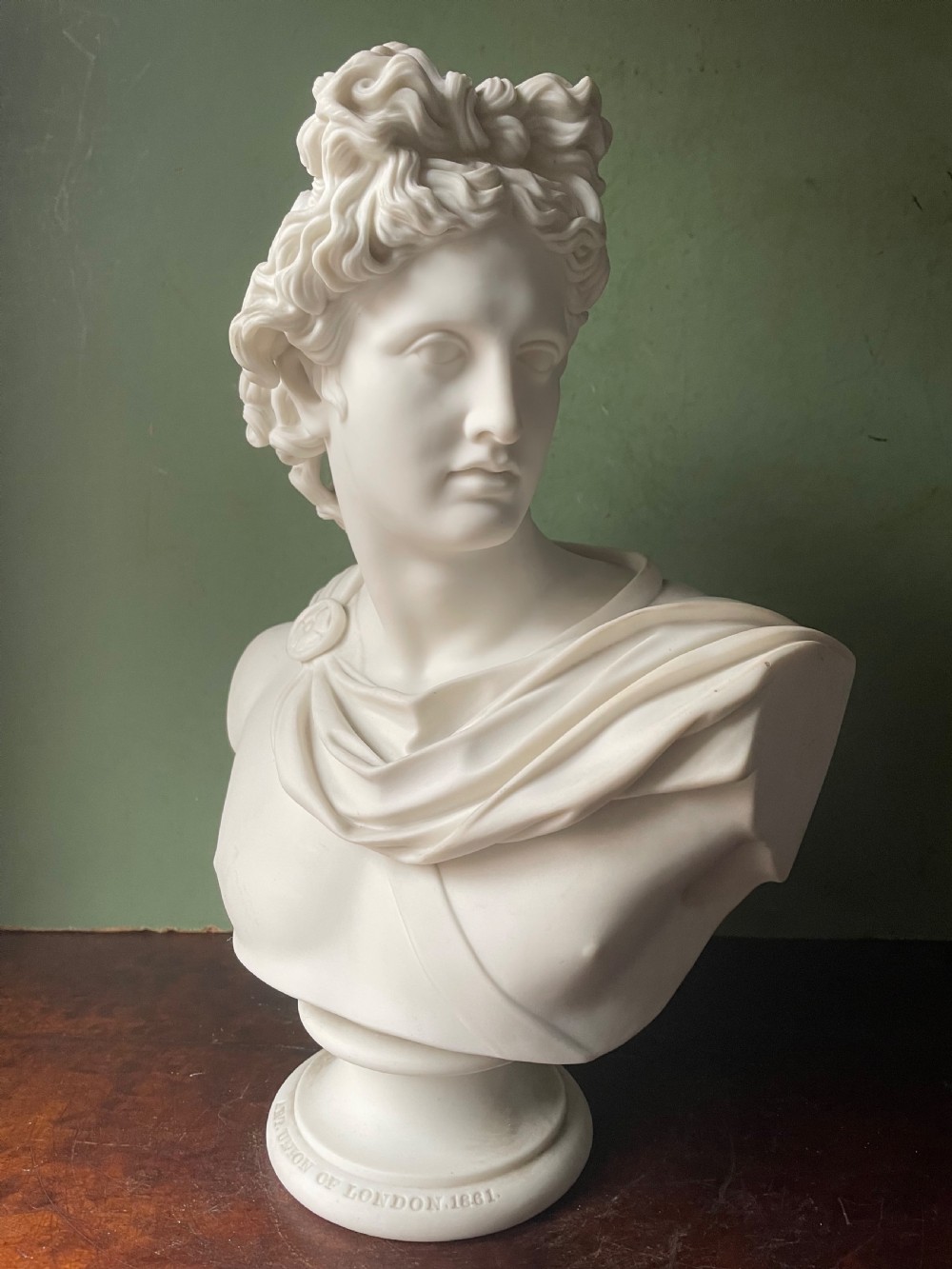 C19th parian ware porcelain bust study of the “Apollo Belvedere”.  View III