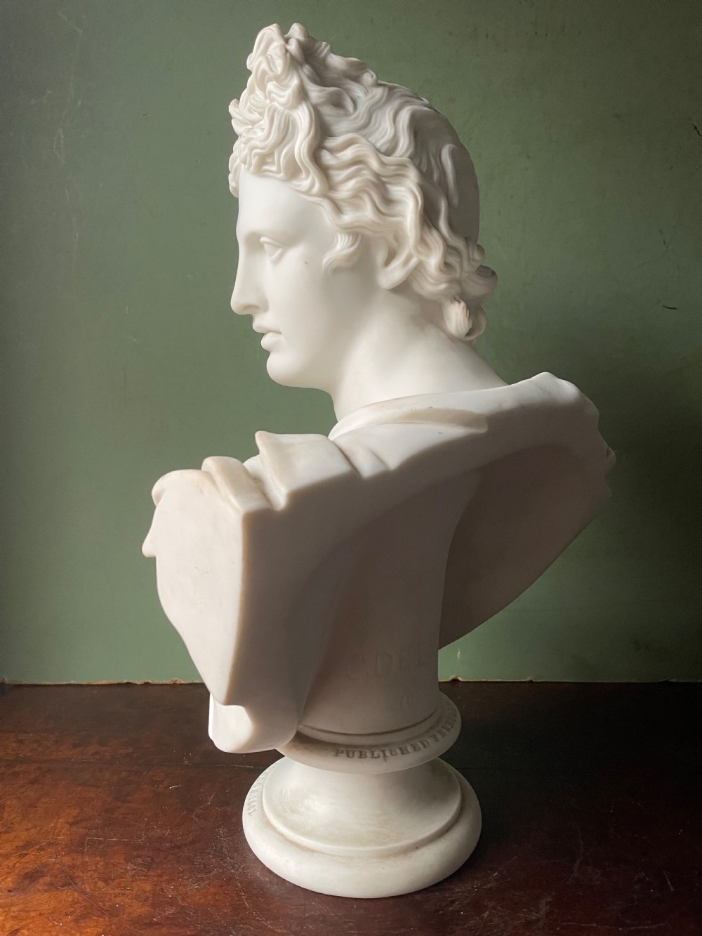 C19th parian ware porcelain bust study of the “Apollo Belvedere”.  View V