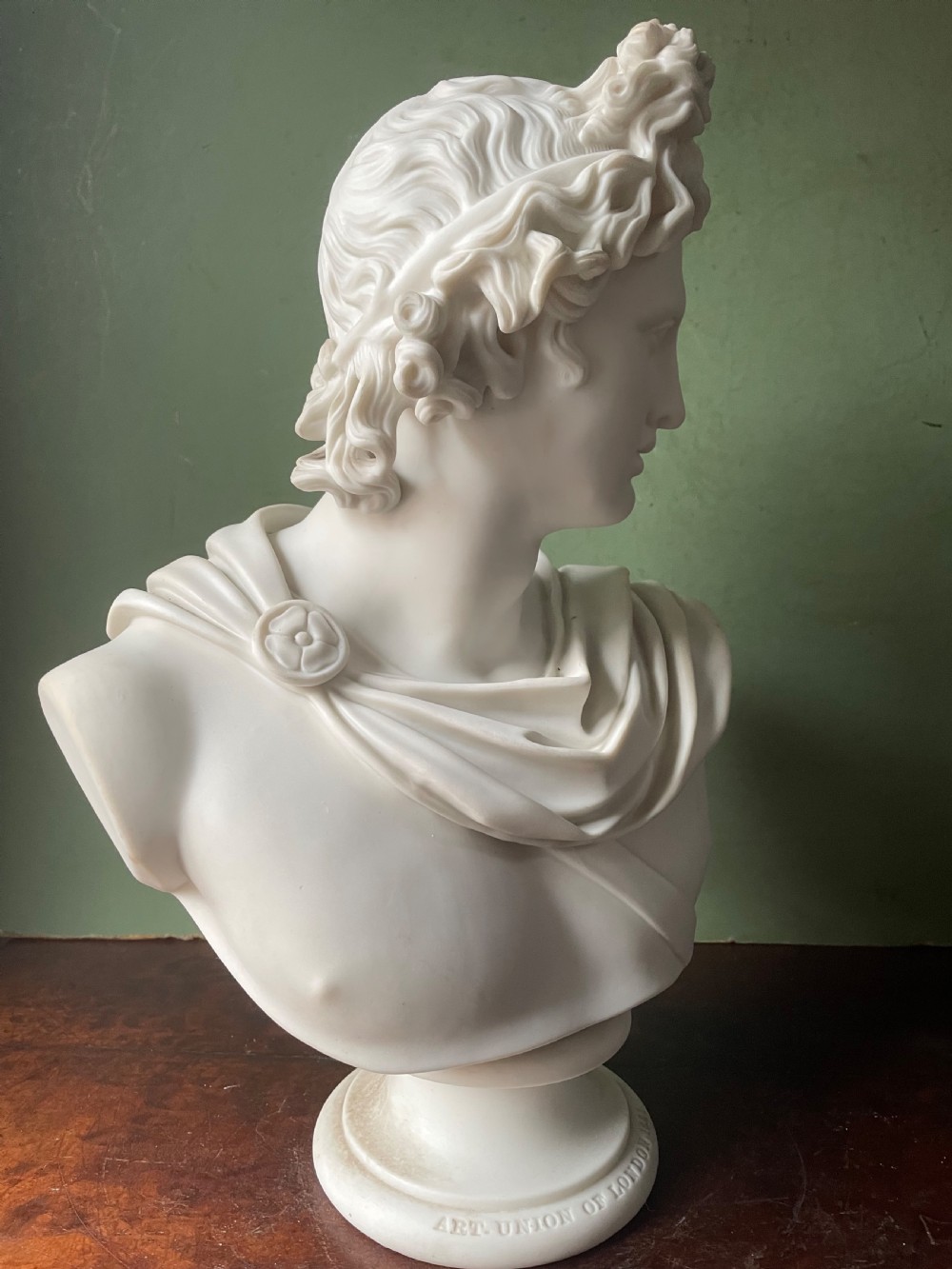 C19th parian ware porcelain bust study of the “Apollo Belvedere”.  View X