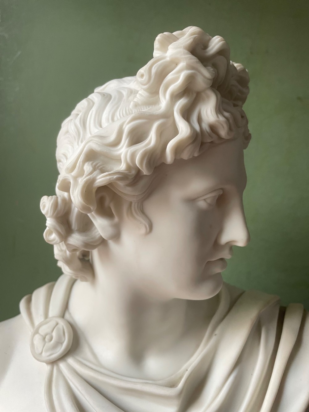 C19th parian ware porcelain bust study of the “Apollo Belvedere”.  View XI