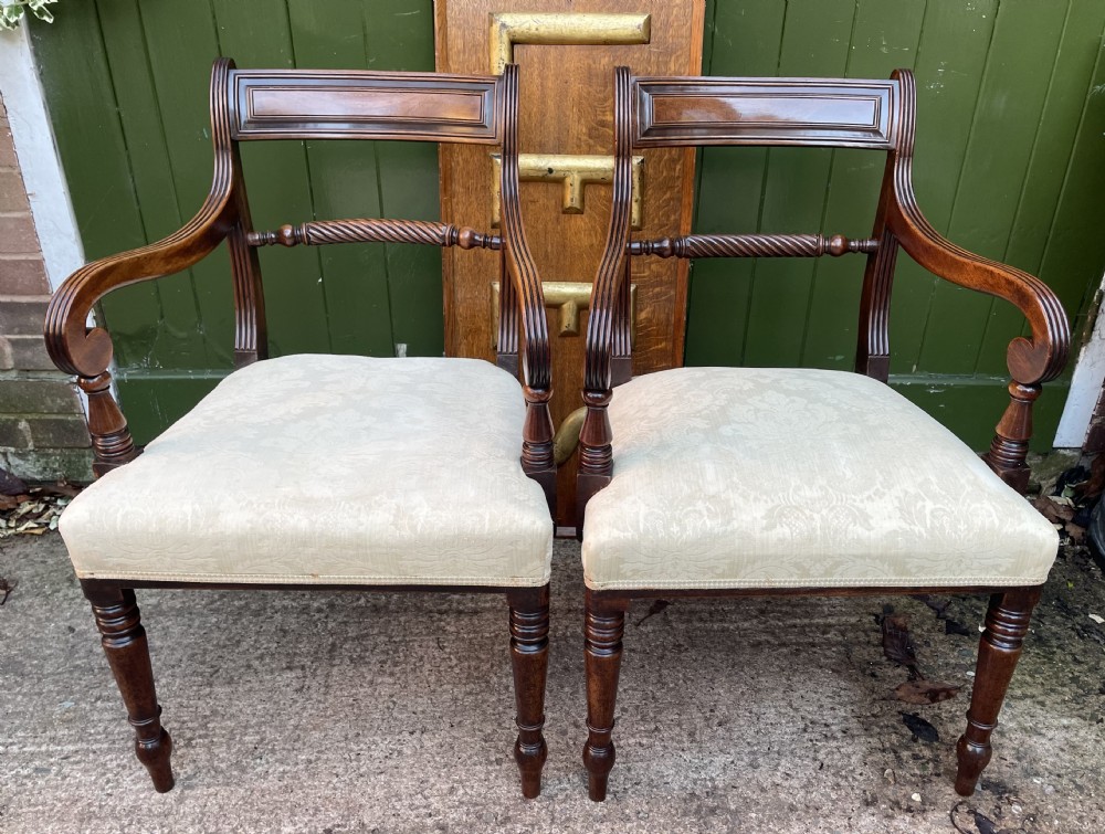 Pair of early C19th Regency period mahogany armchairs. View II