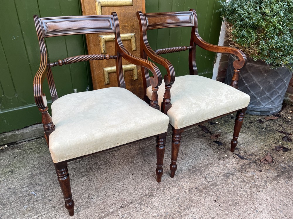 Pair of early C19th Regency period mahogany armchairs. View III