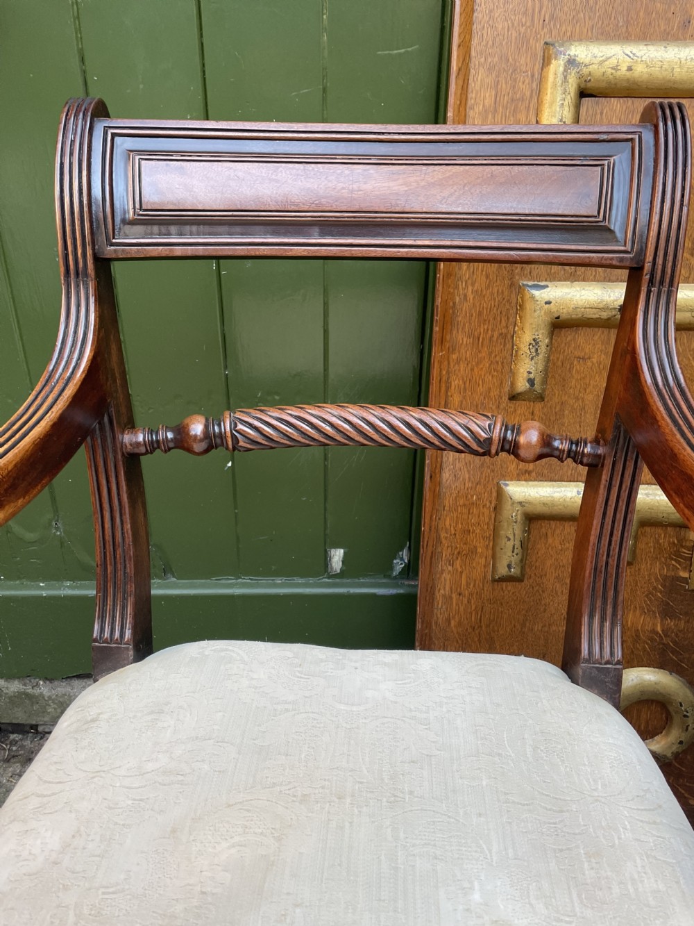 Pair of early C19th Regency period mahogany armchairs. View IV