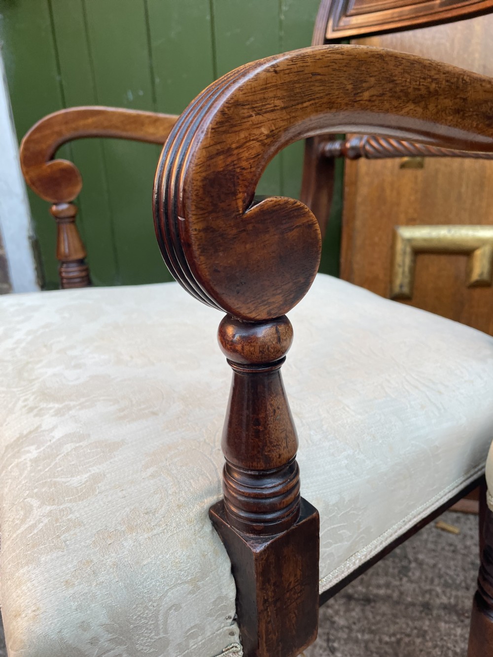 Pair of early C19th Regency period mahogany armchairs. View IX