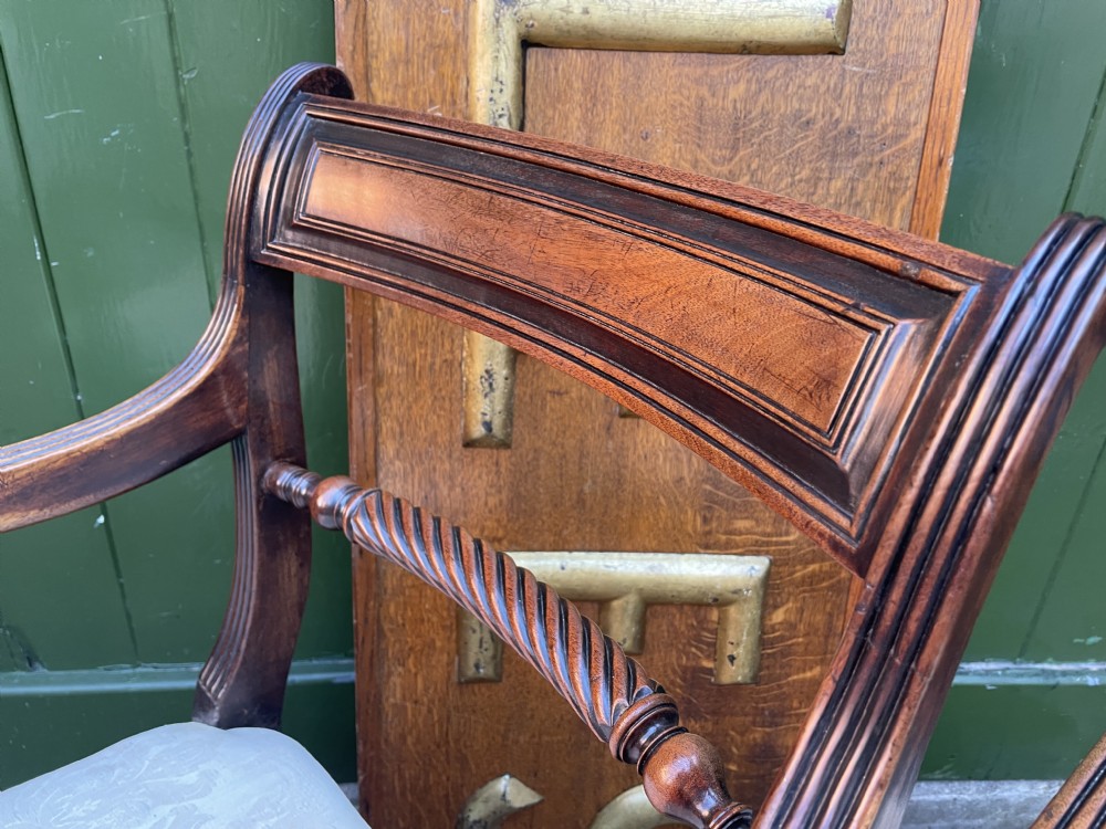 Pair of early C19th Regency period mahogany armchairs. View X