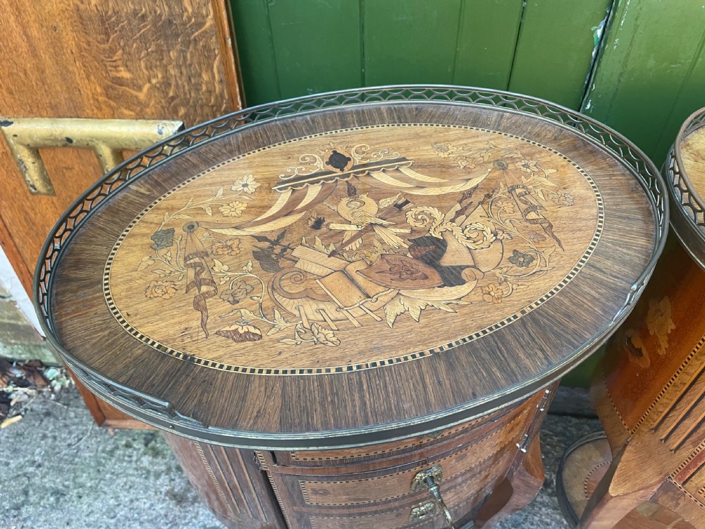Pair of late C19th French marquetry inlaid and ormolu mounted ‘tables-en-chiffonniere’. View IX
