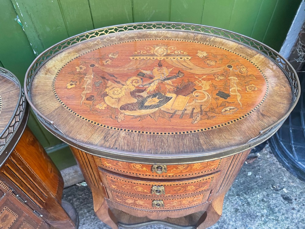 Pair of late C19th French marquetry inlaid and ormolu mounted ‘tables-en-chiffonniere’. View X
