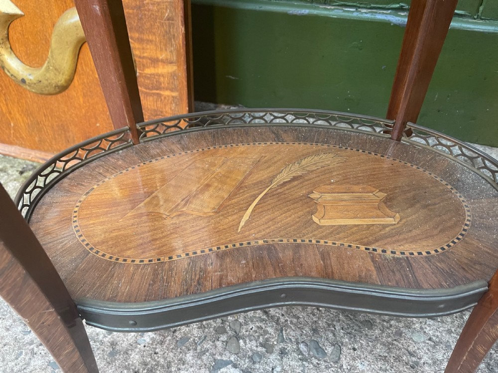 Pair of late C19th French marquetry inlaid and ormolu mounted ‘tables-en-chiffonniere’. View XII