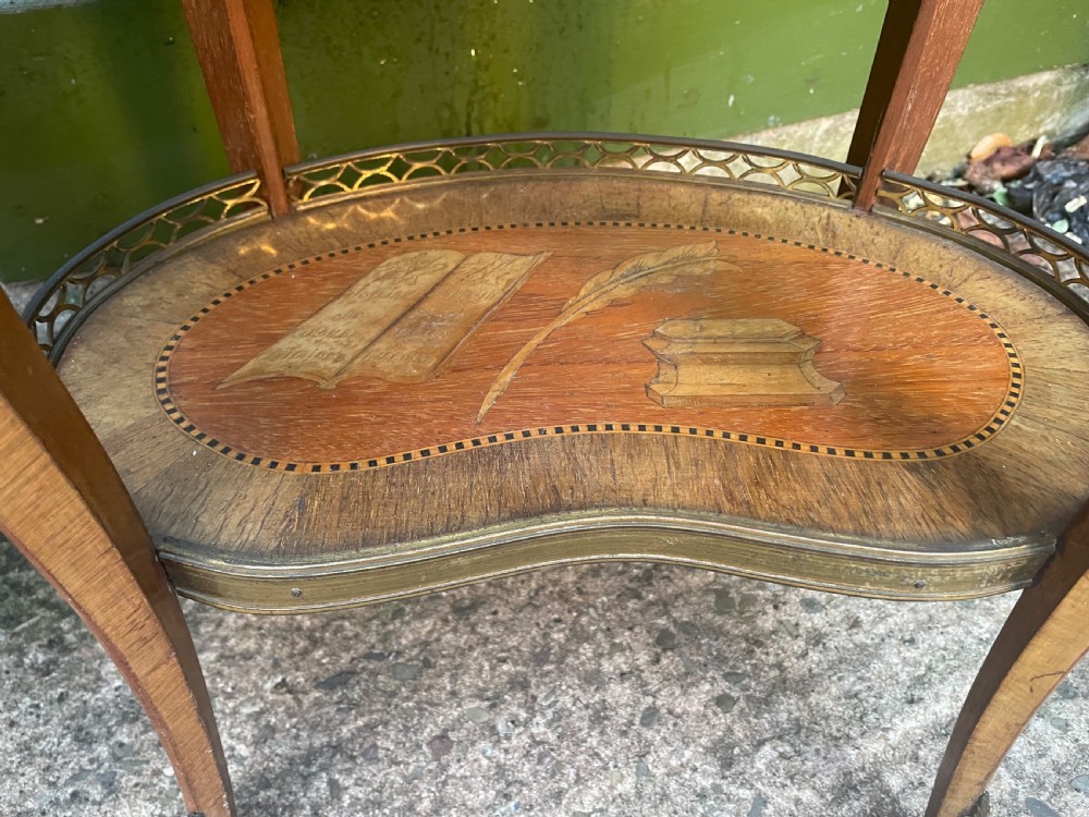 Pair of late C19th French marquetry inlaid and ormolu mounted ‘tables-en-chiffonniere’. View XIII
