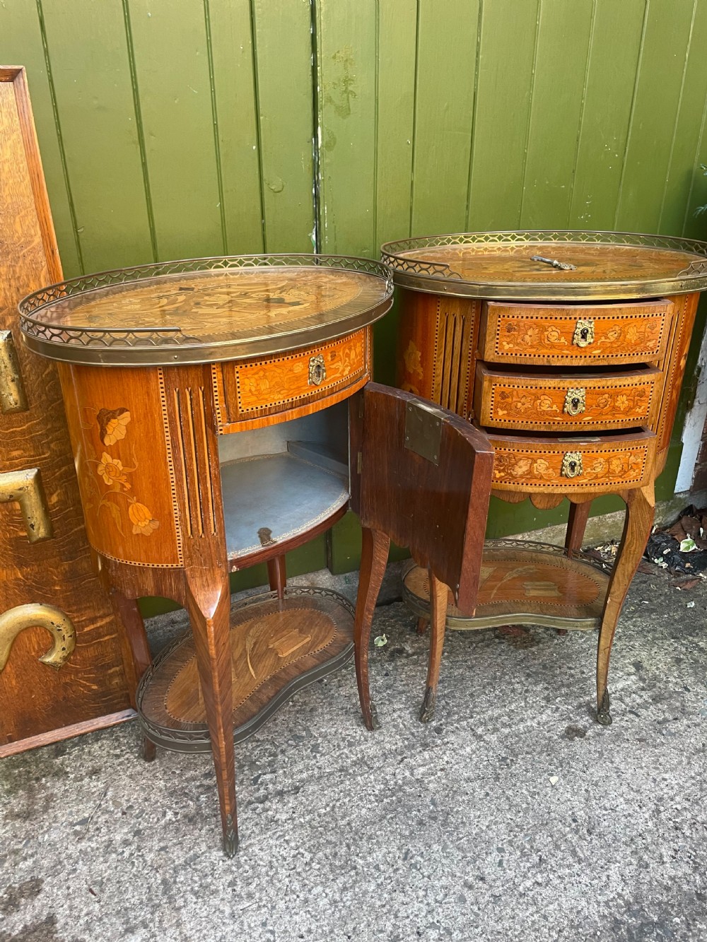 Pair of late C19th French marquetry inlaid and ormolu mounted ‘tables-en-chiffonniere’. View XV