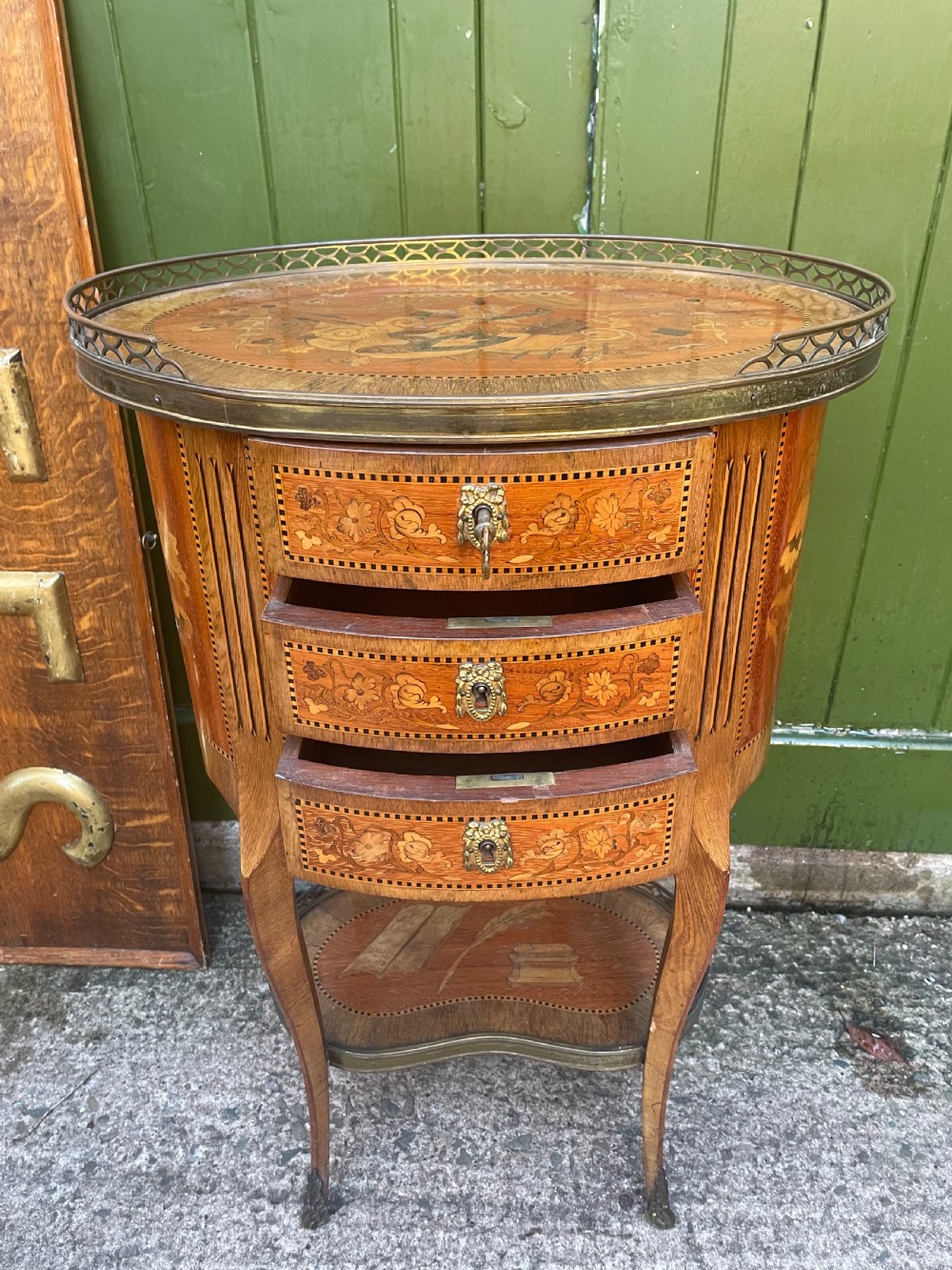 Pair of late C19th French marquetry inlaid and ormolu mounted ‘tables-en-chiffonniere’. View XVI